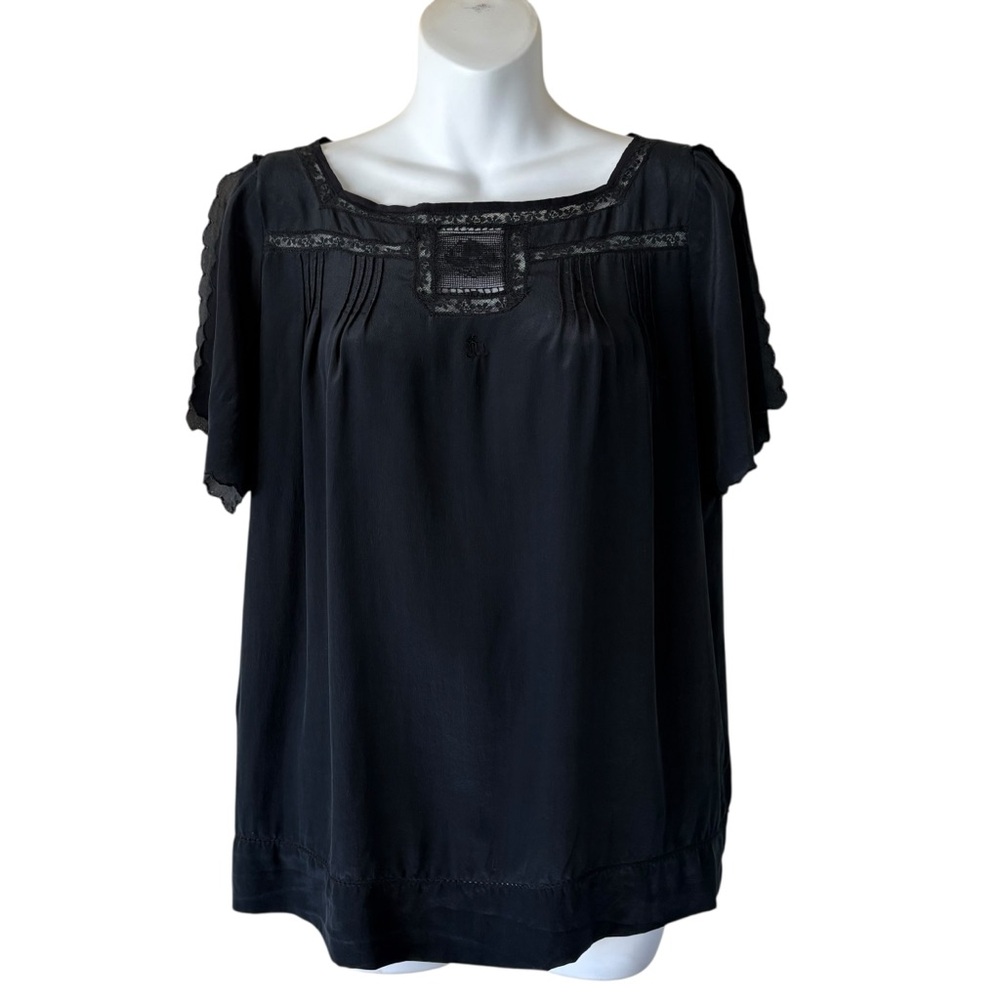 Maje Paris 100% Silk Black Lace Blouse Size M